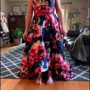 Blush size 14 navy blue floral prom dress.